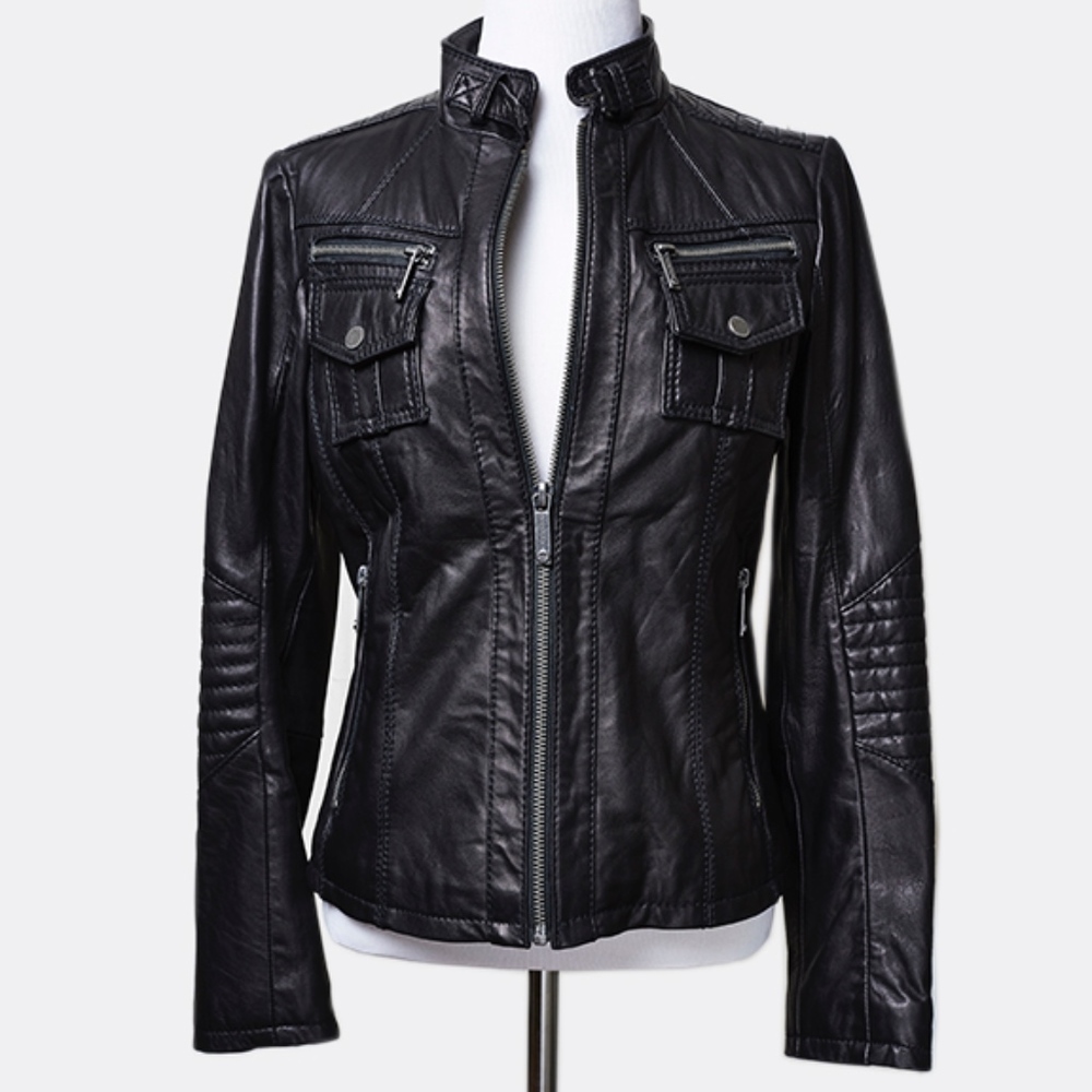 Michael Kors Women Black Leather Jacket Small